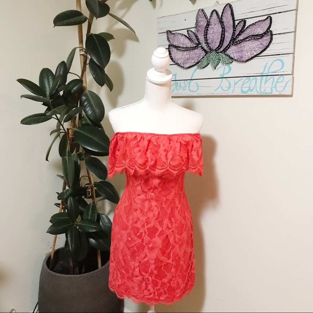 Guess | Lace Coral Off Shoulder Francine Dress